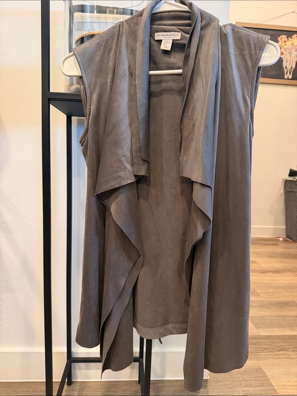 Eileen Fisher Taupe Draped Sleeveless Open Vest
